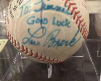 To Jimmy Good Luck Autographed Lou Brock Baseball