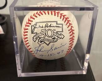 004 Baseball From The 50th Anniversary Of Jackie Robinsons First Game Autographed By John Sain.