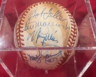 Autographed Baseball By Several All Stars Including Bob Gibson Bob Feller And Maury Wills
