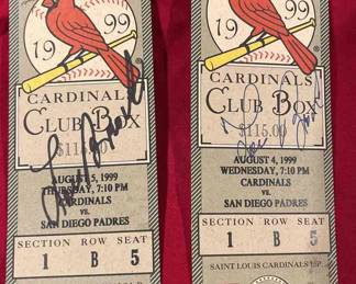To Lou Brock Autographed Cardinal Club Box Tickets From August 5, 1999 Cardinals Versus Padres