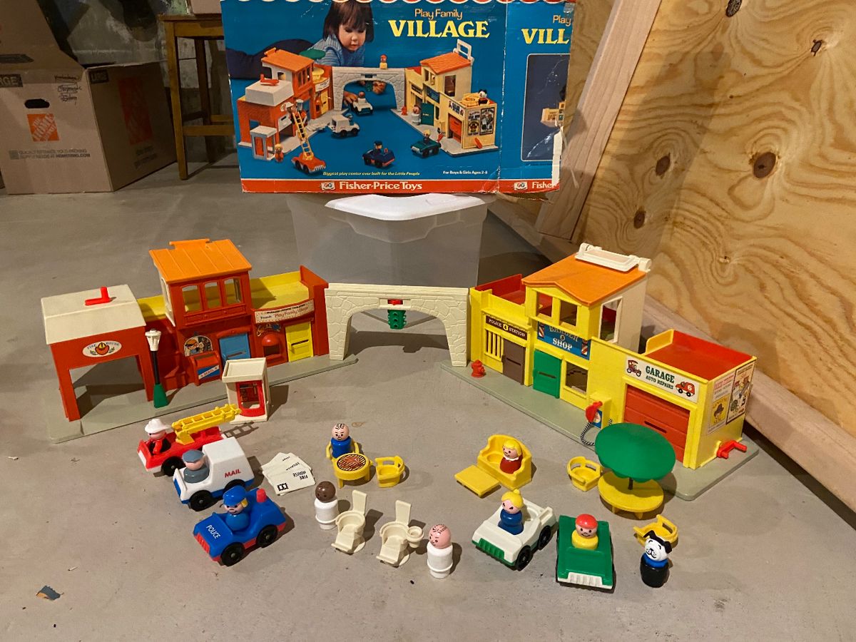 Vintage Fisher Price Play Family Village - Complete Set with original box
