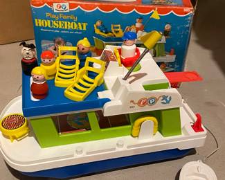 Vintage Fisher Price Play Family Houseboat - Complete Set except missing 1 life jacket - original box