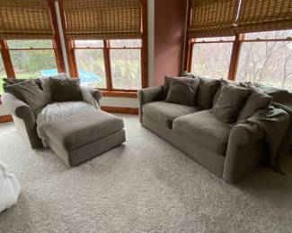 Room and Board sofa, 2 chairs, ottoman, and 8 throw pillows.  