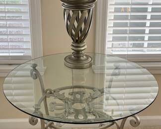 Glass/Metal Table, Metal Swirl Lamp