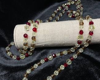 Long red, clear and amber colored glass necklace - great sparkle to string along Christmas scape,  was $28, NOW $18