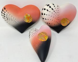 Caroline Koons Hand painted pottery hollow ceramic hearts, signed, was $48, NOW $30