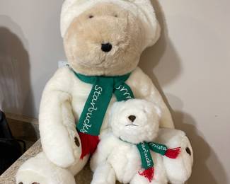 Starbuck's Bears, Large 30"H, WAS $20, NOW $10  .   Small Bear, 12'H, was $8, NOW $5