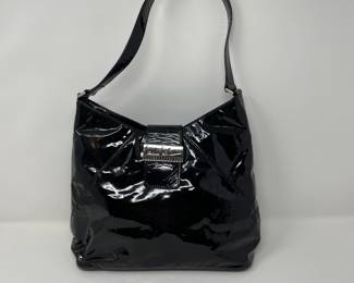 Nicole Miller black patent leather handbag, $22