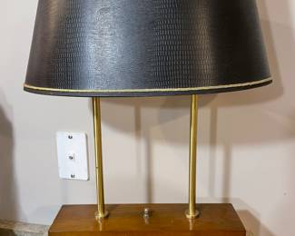 Vtg Black leather shade wooden base lamp, 14"W x 4.5"D x 21"H,  was $48, NOW $32
