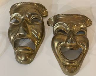 Vtg Brass Comedy Tragedy masks wall art, 6"W x 7"H, was $48, NOW $35