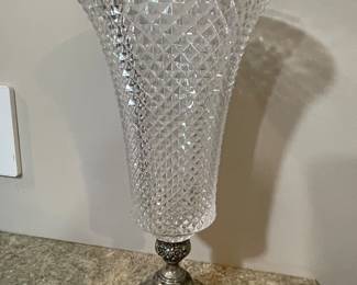 Silver base texture cut glass vase, 12"H,  was $48, NOW $32