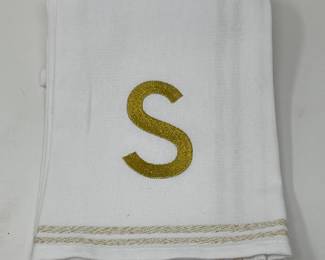 Pair of white and gold embroidered William Sonoma "S" hand towels,  was $12, NOW $8