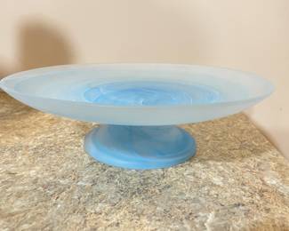 Aqua Alabaster swirled pedestal footed cake plate by Mariposa, 8"D, was $30, NOW $18