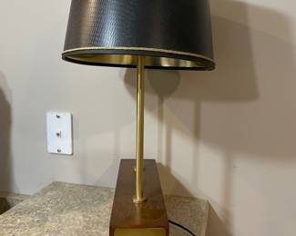 Additional view of Black leather shade wooden base lamp ~