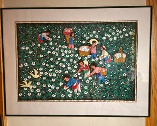 "Picking Cotton" painting by Cao Fa "Shen", Hu County, Xi Gan Village, 34"W X 25"H, was $245, NOW $175
