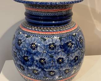 Large Sidia Krol Blue Floral  Pottery 169-ART-148, Poland,  10"D x 12"H,  was $58, NOW $34