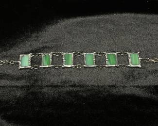 Silver and green bracelet,  $30