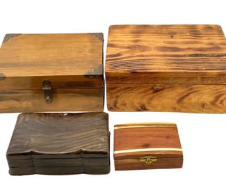 4pc Vintage Carved Wooden Box Set
