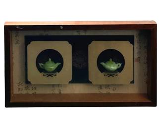 Framed 2pc. Carved Jade Miniature Teapots
