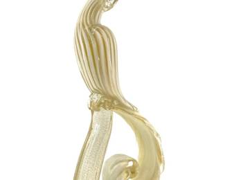 White and Gold Murano Art Glass Parrot
