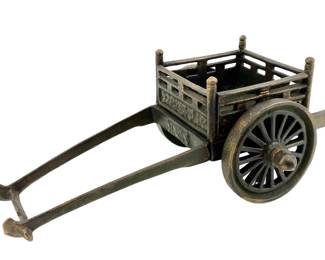Vintage Cast Iron Wine Bottle Miniature Pull-Cart
