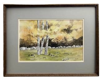 Signed Beverly Weeks Fall Watercolor Painting
