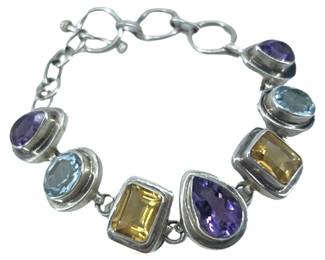 Sterling Silver Amethyst, Citrine & Topaz Bracelet
