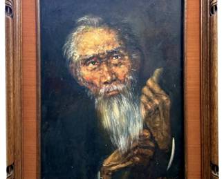 Signed H. Cheang Asian Portrait Oil on Canvas
