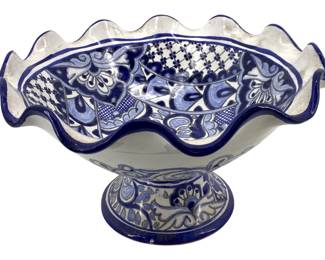 Vintage Ceramic Blue & White Centerpiece Bowl
