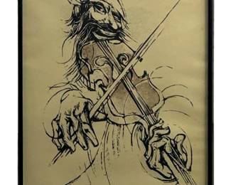 Signed Gershon Krispel Violinist Lithograph
