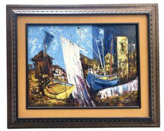 Signed Atom Sailboat Oil on Canvas
