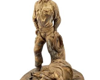 Signed Rustic Tin Western Cowboy Sculpture
