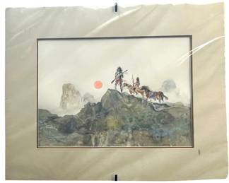 Signed Paul Kuo Mountain Range Watercolor Painting
