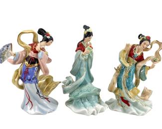 3pc Hand Painted Porcelain Geisha Sculptures
