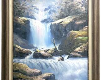 Signed Parkinson Waterfall Oil on Canvas
