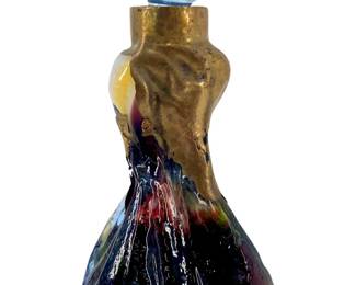 Vintage Art Glass Brass Overlaid Perfume Bottle
