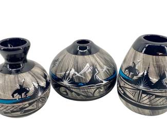 3pc Signed Bimshtlaa Navajo Painted Pottery
