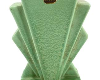 MCM Art Deco Skyscraper Teal Pottery Vase
