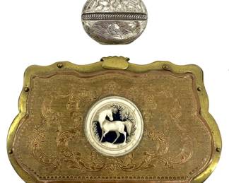 Antique Victorian Ivory Horse Brass/Copper Wallet
