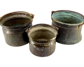 3pc Antique Hand Hammered Copper Buckets

