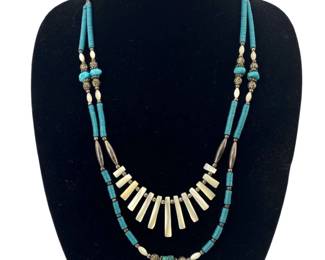 Vintage Turquoise and Silver Beaded Necklace