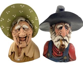 1980s Signed William Wallace Elderly Farmer Couple
