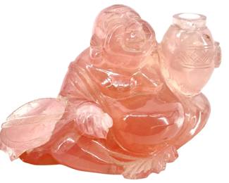 Vintage Chinese Carved Rose Quartz Happy Buddha
