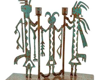 Native American Southwestern Copper Candelabra
