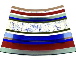 Multi-Colored Striped Art Glass Square Plate
