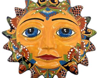 Mexican Painted “The Sun" Ceramic Wall Art
