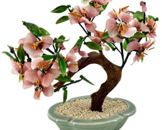 Vintage Asian Art Glass Sakura Blossom Bonsai
