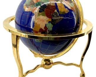 Semi-Precious Gemstone Globe on Brass Stand

