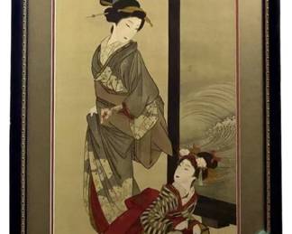 19th Century Two Geishas Silkscreen Lithograph
