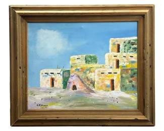Signed R.F. Hansen Adobe Village Acrylic on Canvas
